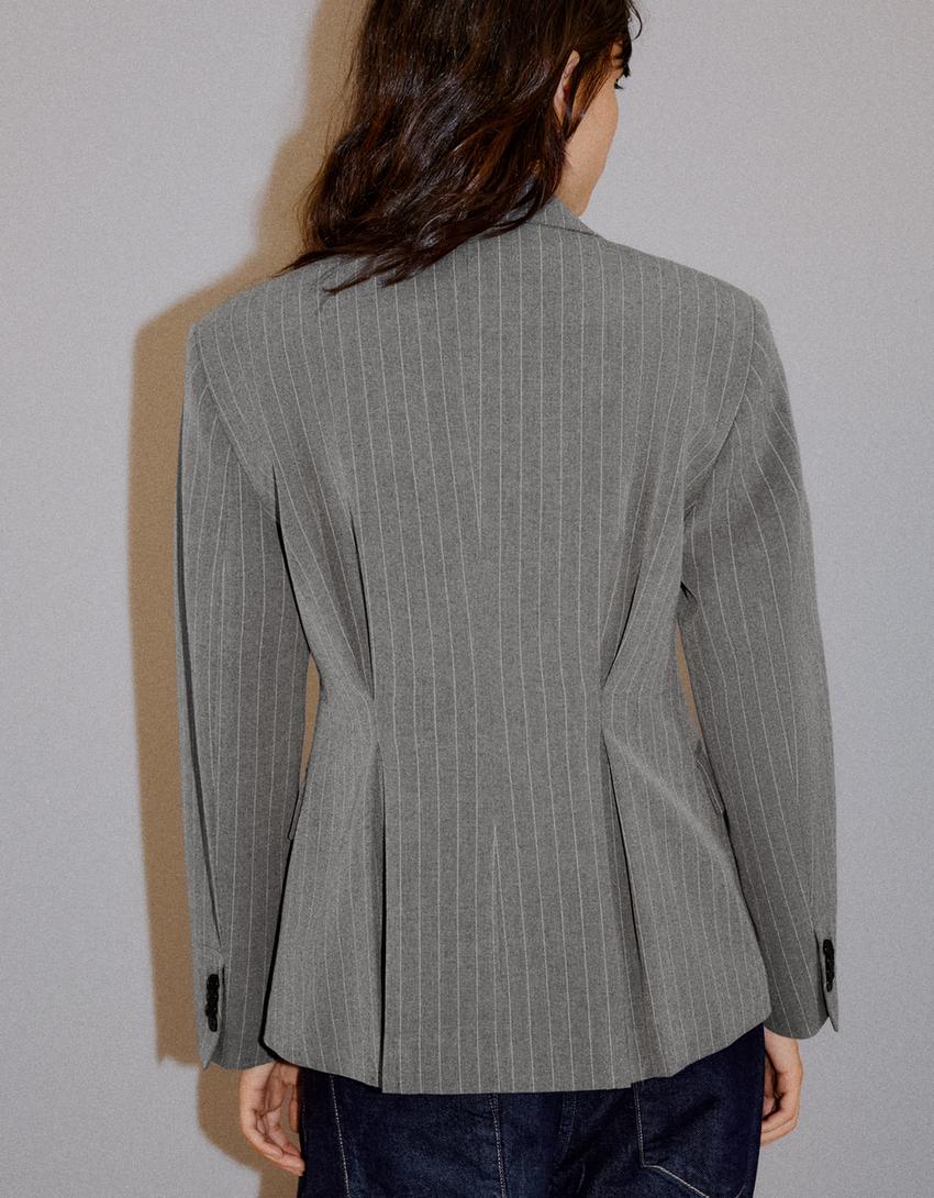 Sırttan pensli blazer-Gri