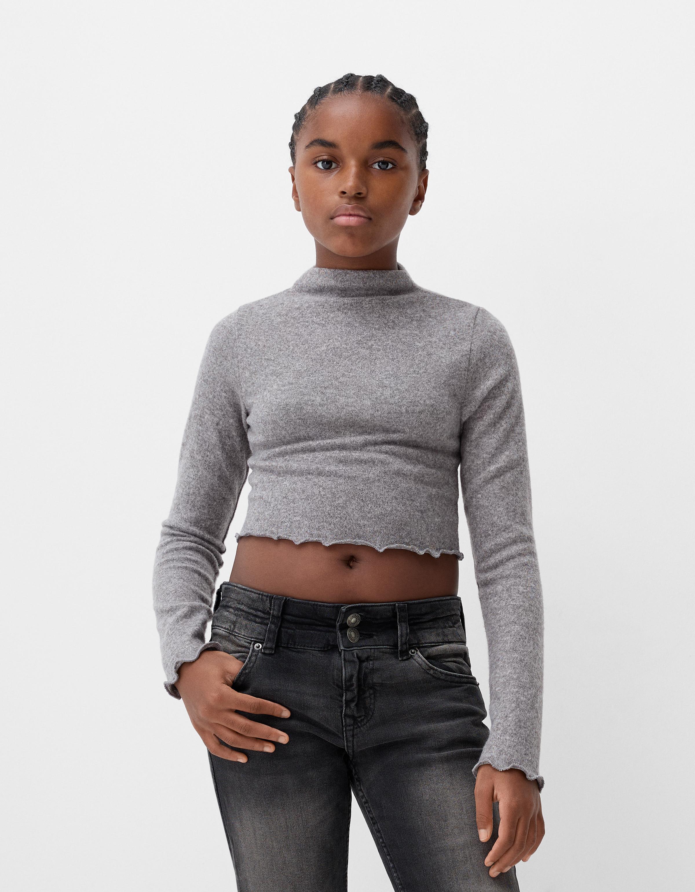 Soft touch cropped high neck sweater Sweaters and cardigans BSK Teen Bershka