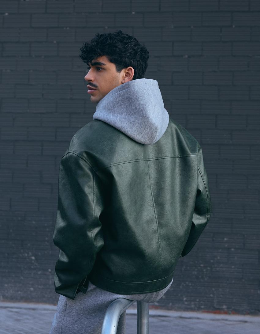 Giacca boxy fit finta pelle-Verde