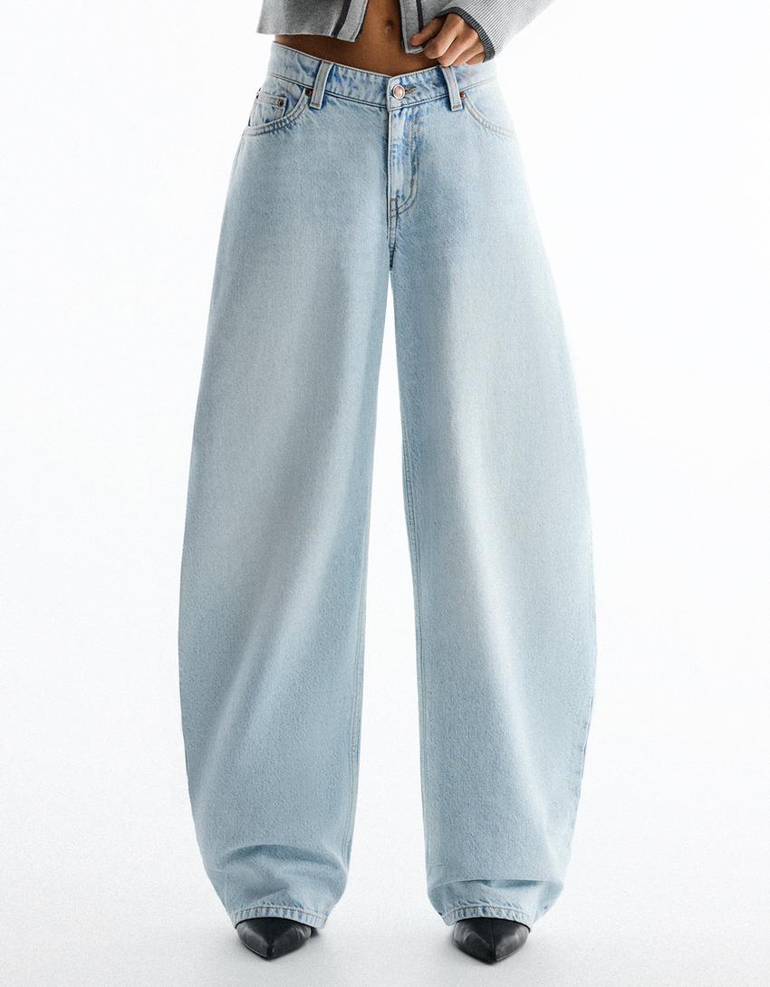 High-waist barrel jeans-Light blue