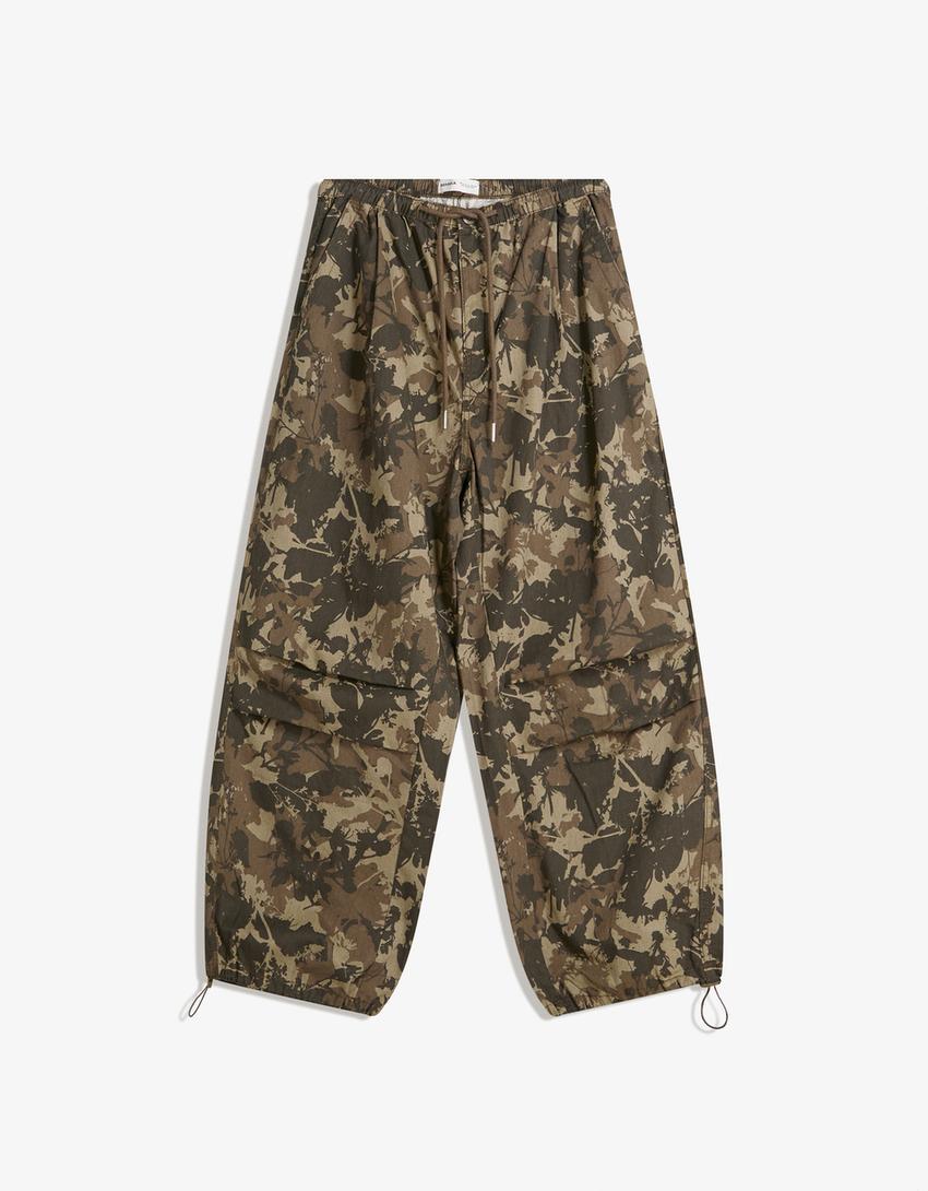Printed parachute cargo trousers-Sand-3
