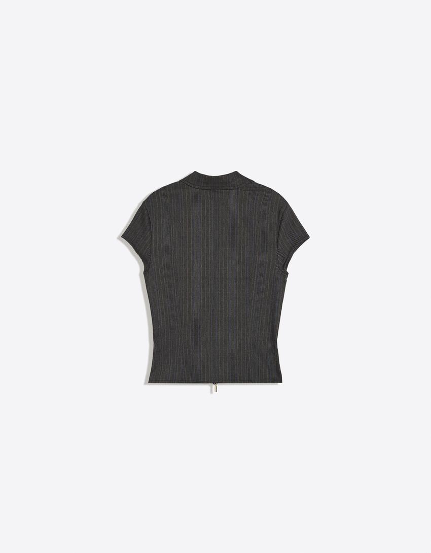 Short sleeve zip-up shirt-Dark grey
