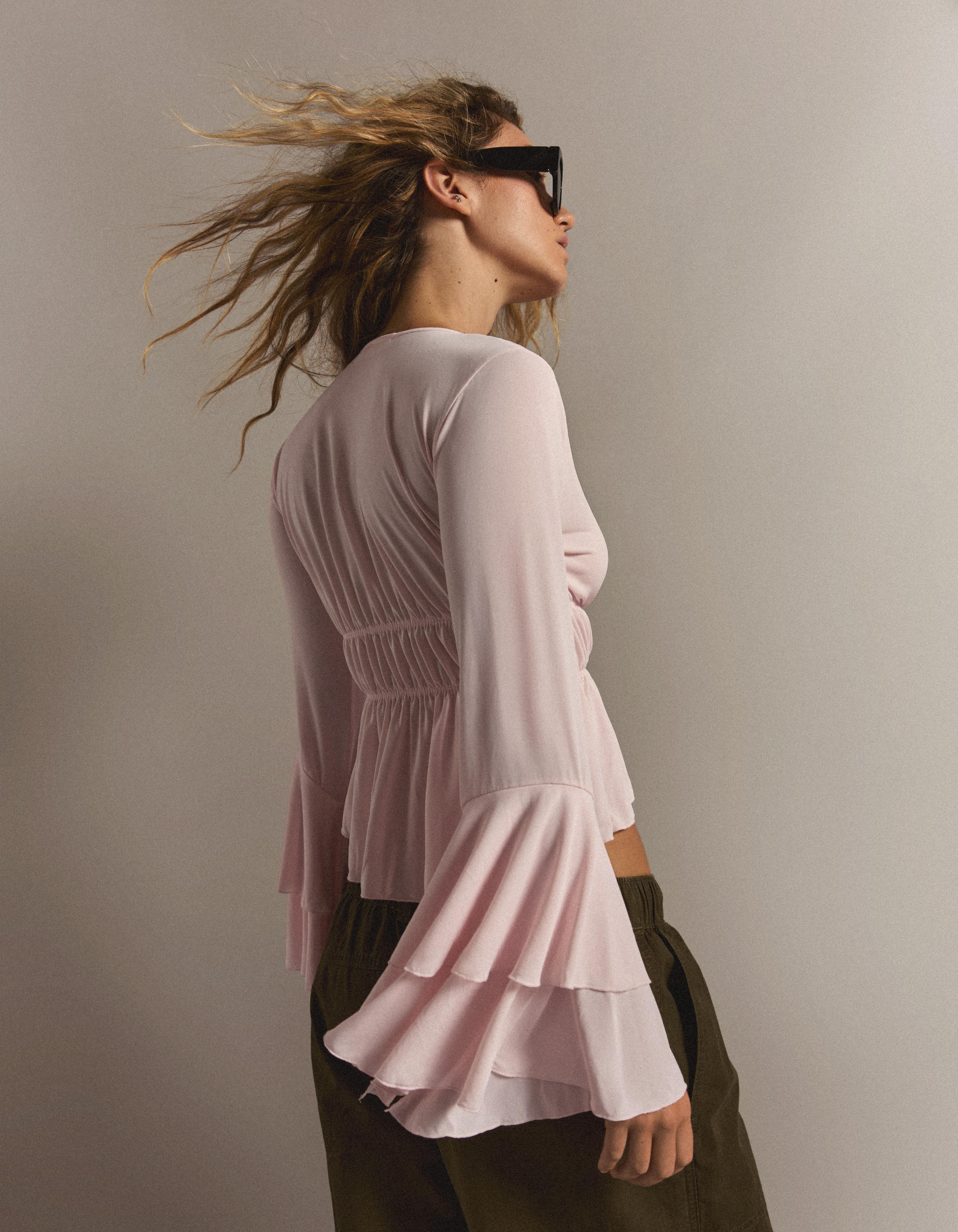 Flowy frilled T-shirt — Pink
