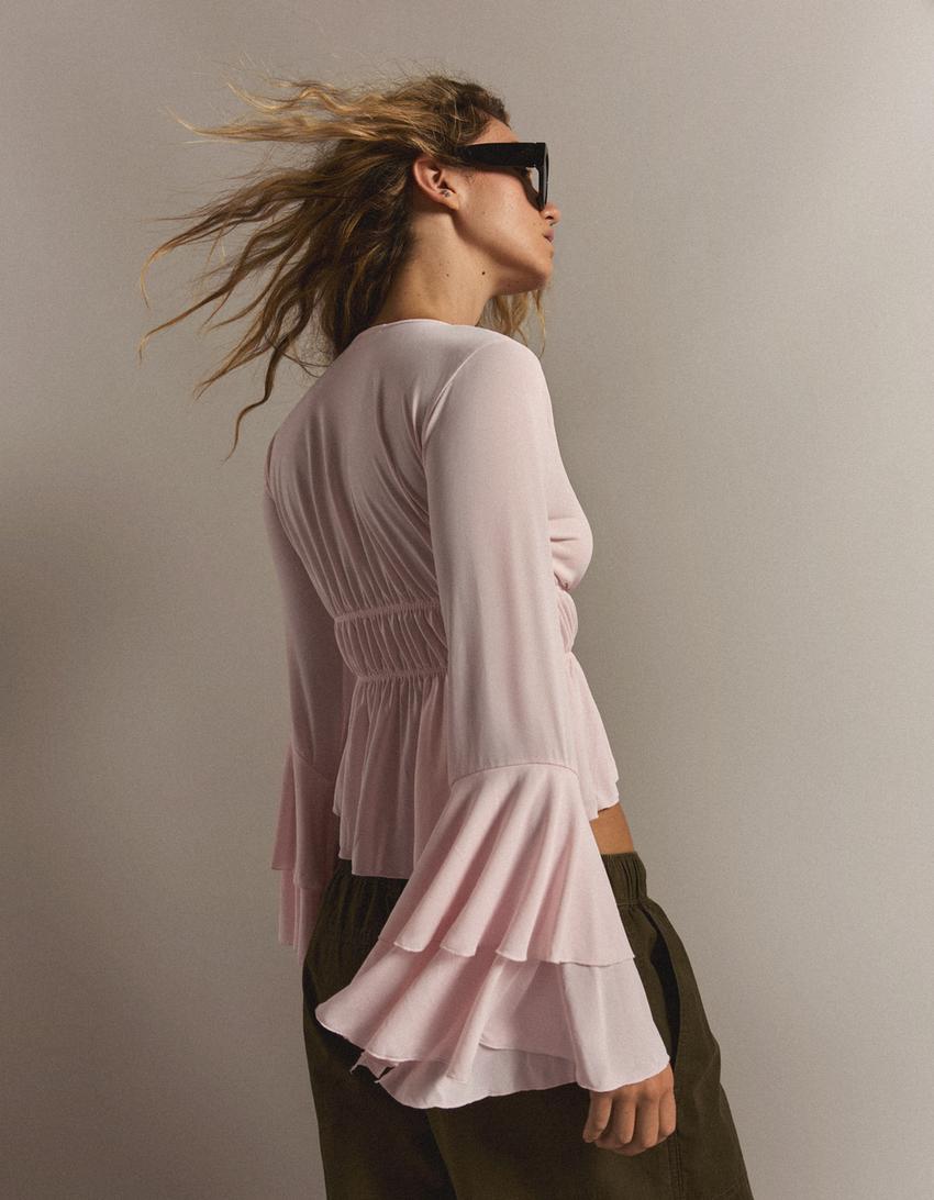 Camiseta fluida volantes-Rosa