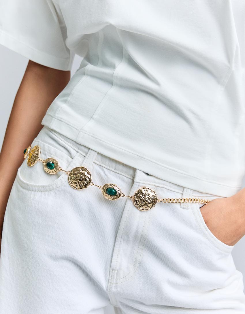 Rhinestone chain belt-Gold