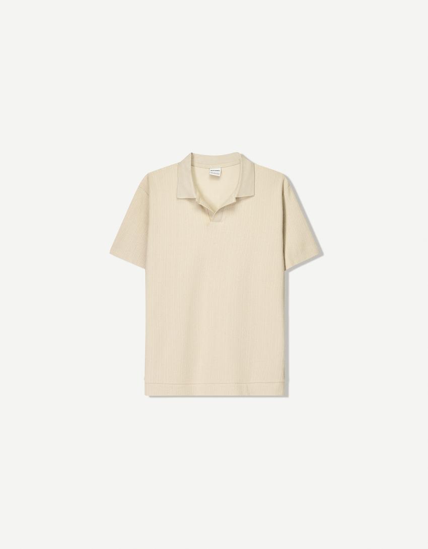 Textured polo shirt-Camel
