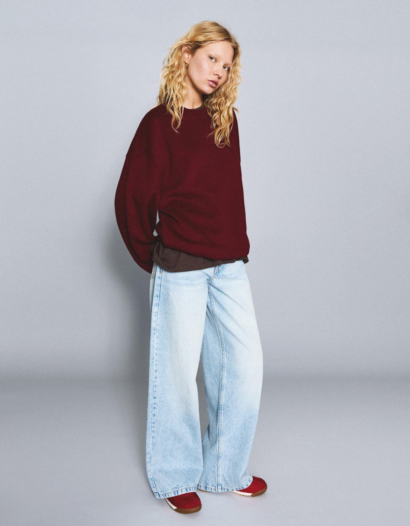 Bershka bluza oversize z kieszeniami bordowy