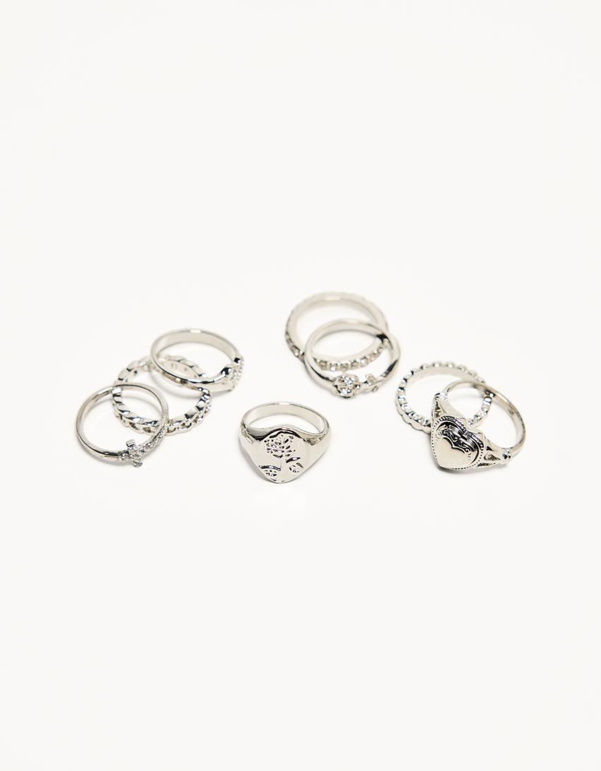 3er-Pack Ringe mit Kunstperlen - Damen | Bershka