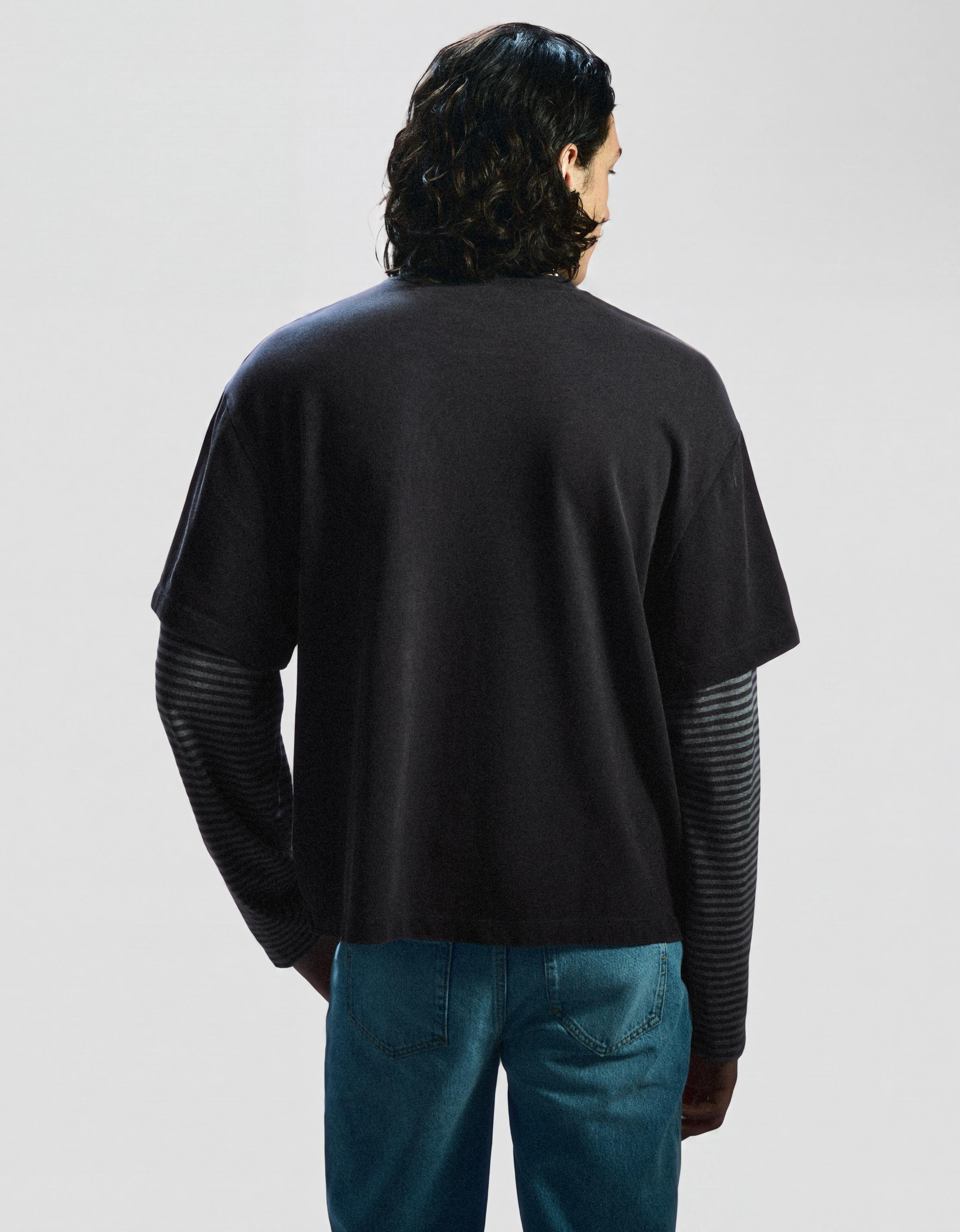 Double-sleeve stud T-shirt — Grey
