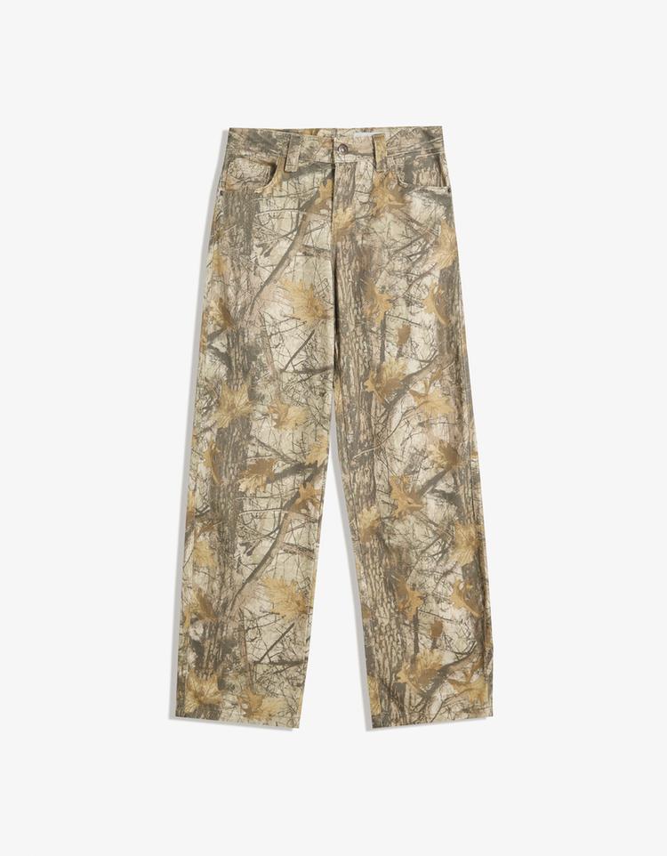 Printed barrel trousers
