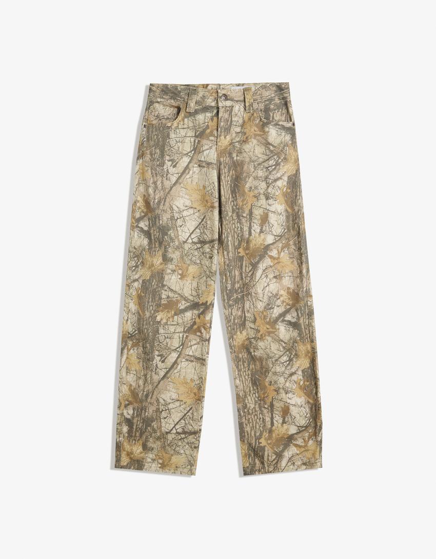 Printed barrel trousers-Brown
