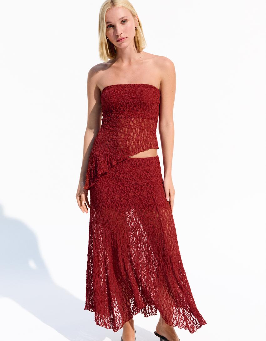 Blonde lace midi skirt-Burgundy