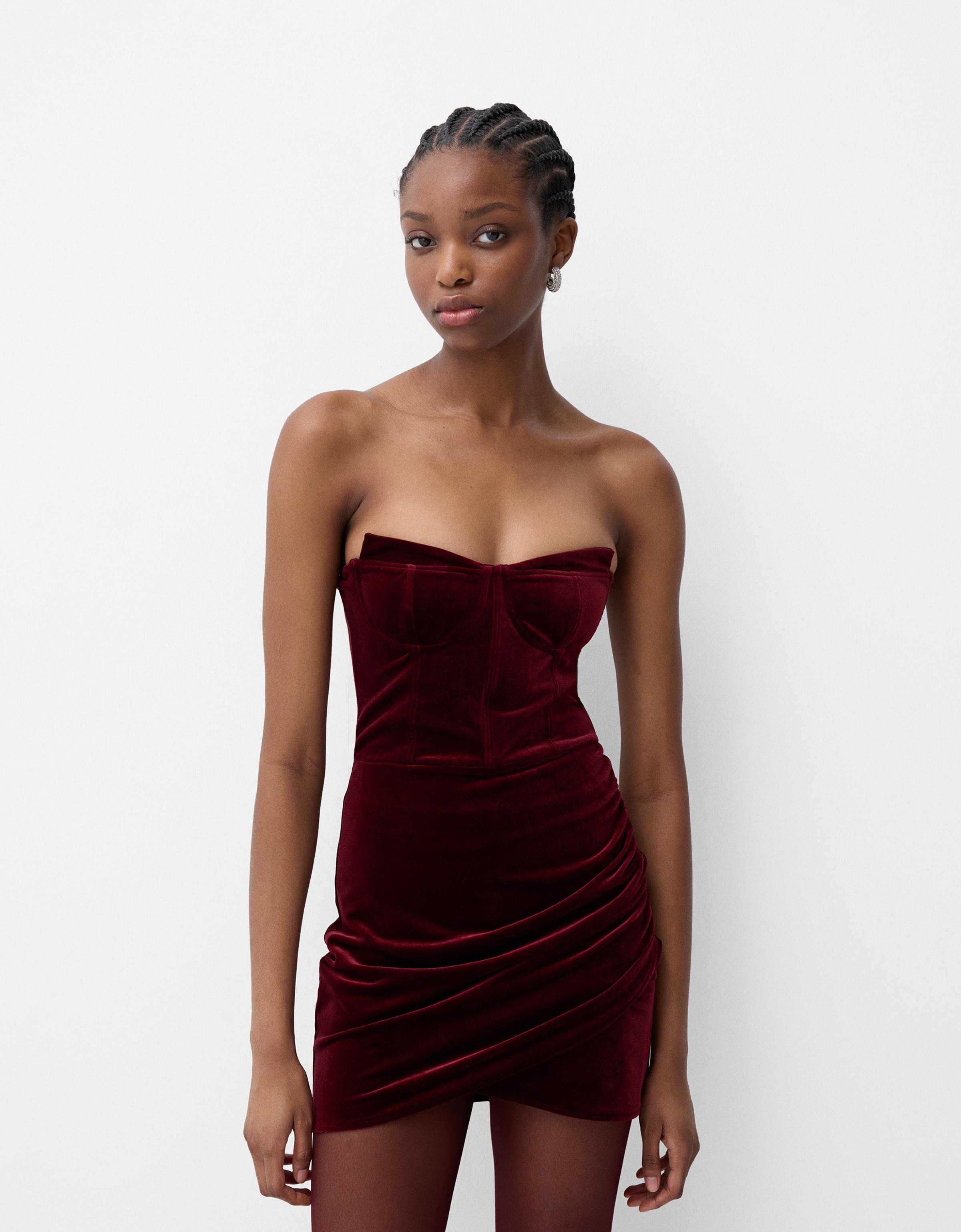 Bershka Velvet Minikleid Damen L Bordeaux