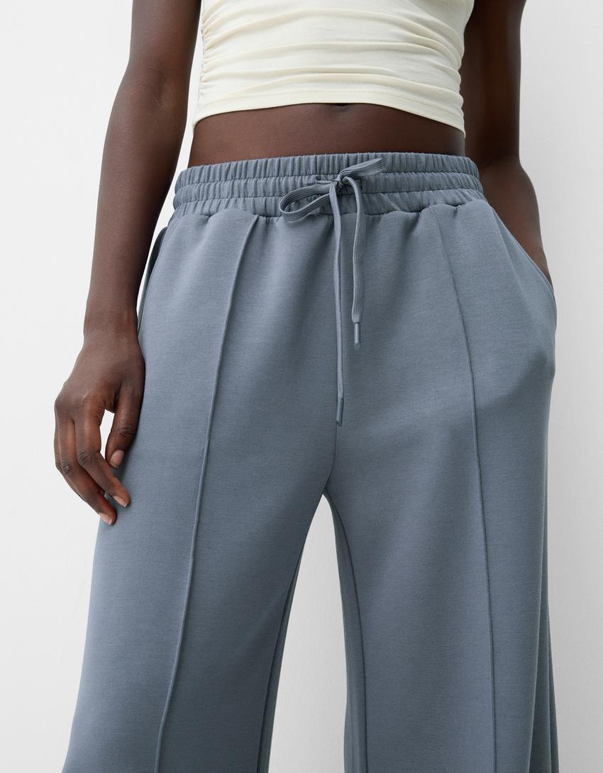 Pantalón wide leg soft touch-Gris oscuro-3