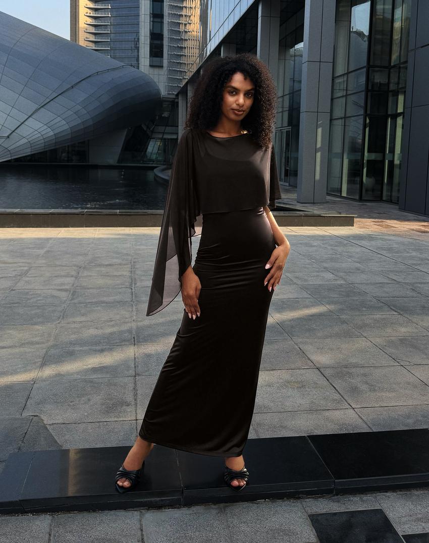 Robe midi cape-Noir