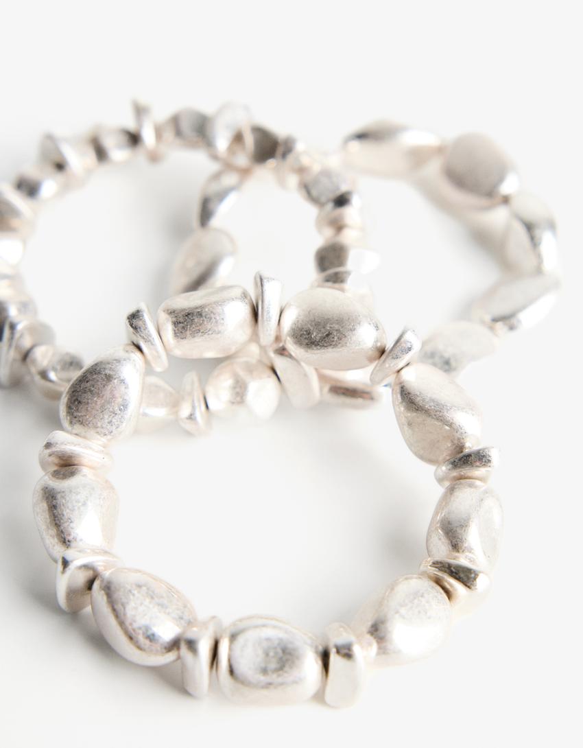 3-pack of stone bracelets-Silver