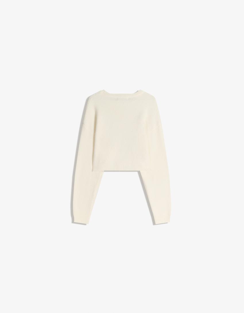Cropped faux fur jumper-Cream