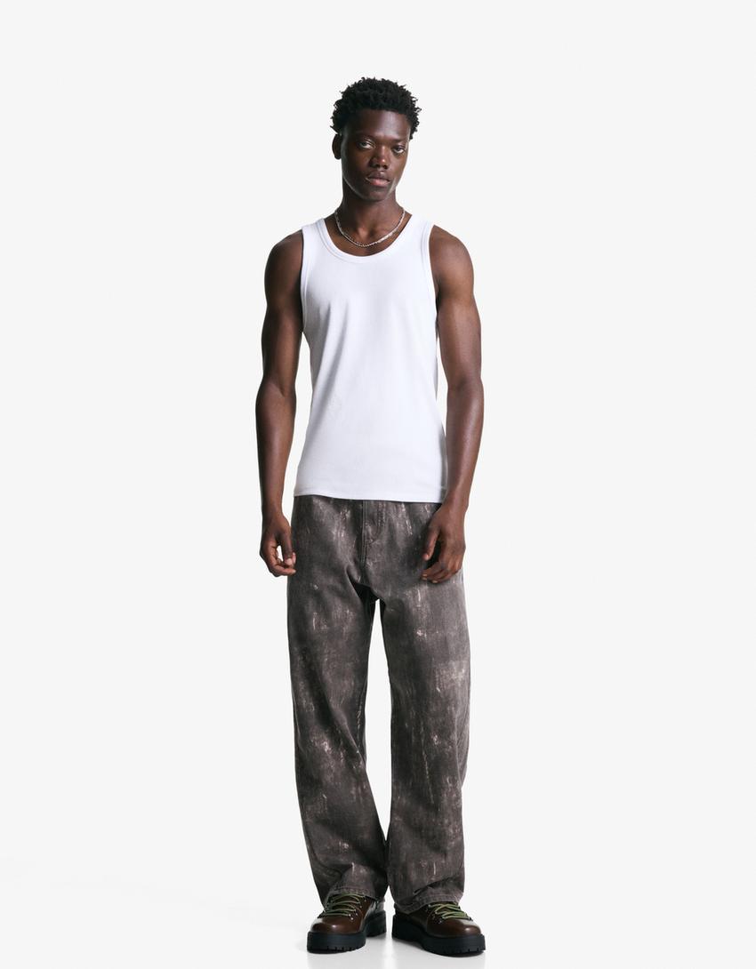 Super baggy printed pants-Brown-0