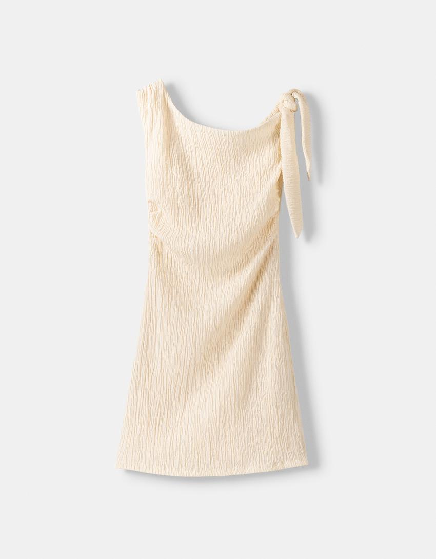 Textured mini dress-Cream-5
