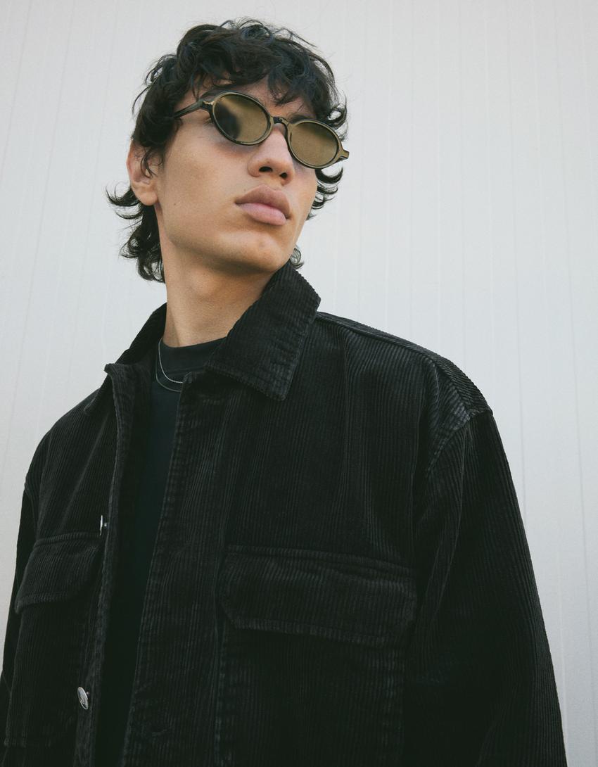 Boxy fit corduroy jacket-Black