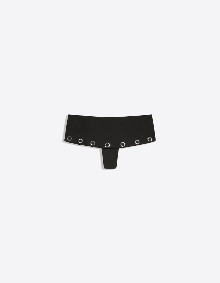 Ruffled eyelet bikini bottoms-Black