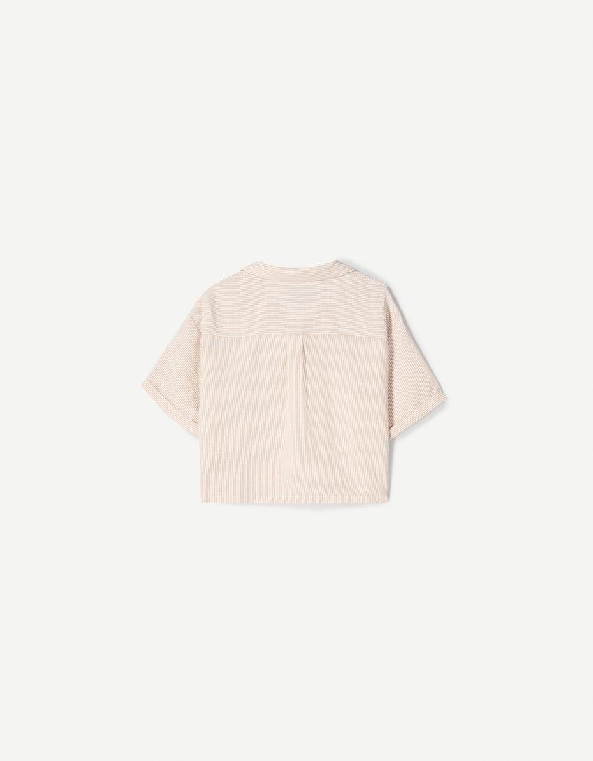 Textured rustic short sleeve shirt-Camel-5