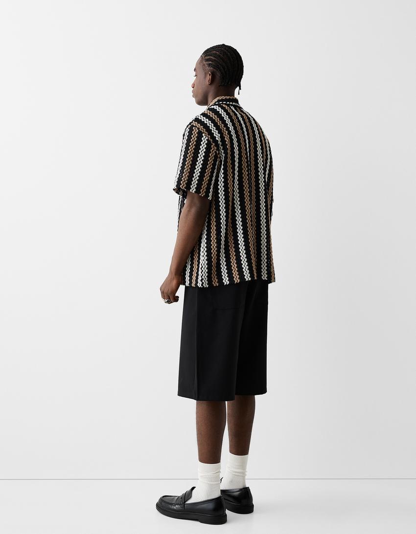 Chemise texture rayures-Noir-1