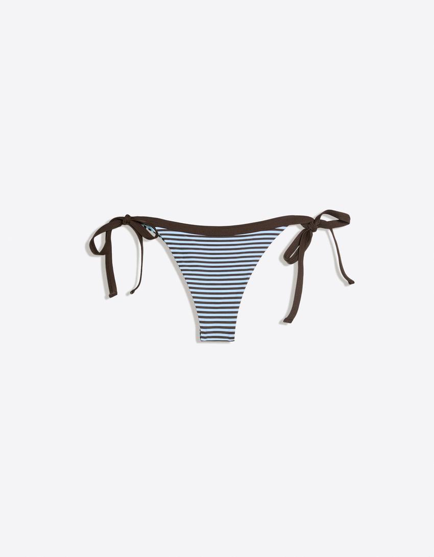 Slip bikini brasiliana a contrasto-Azzurro