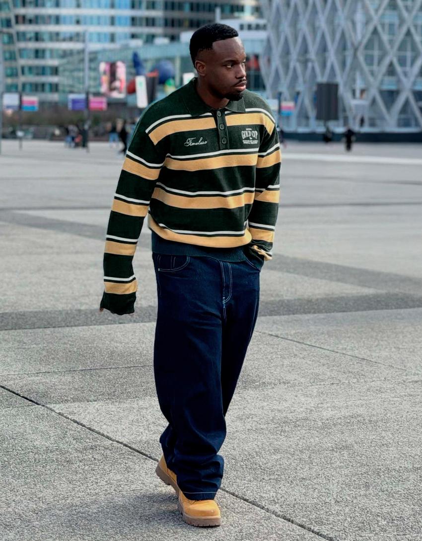 Printed polo collar jumper-Green