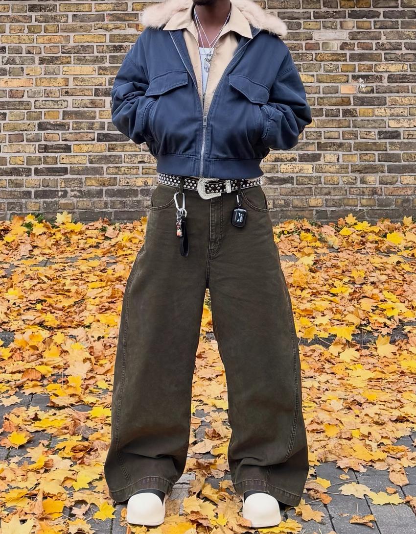 Mumlu görünümlü megabaggy fit pantolon-Haki