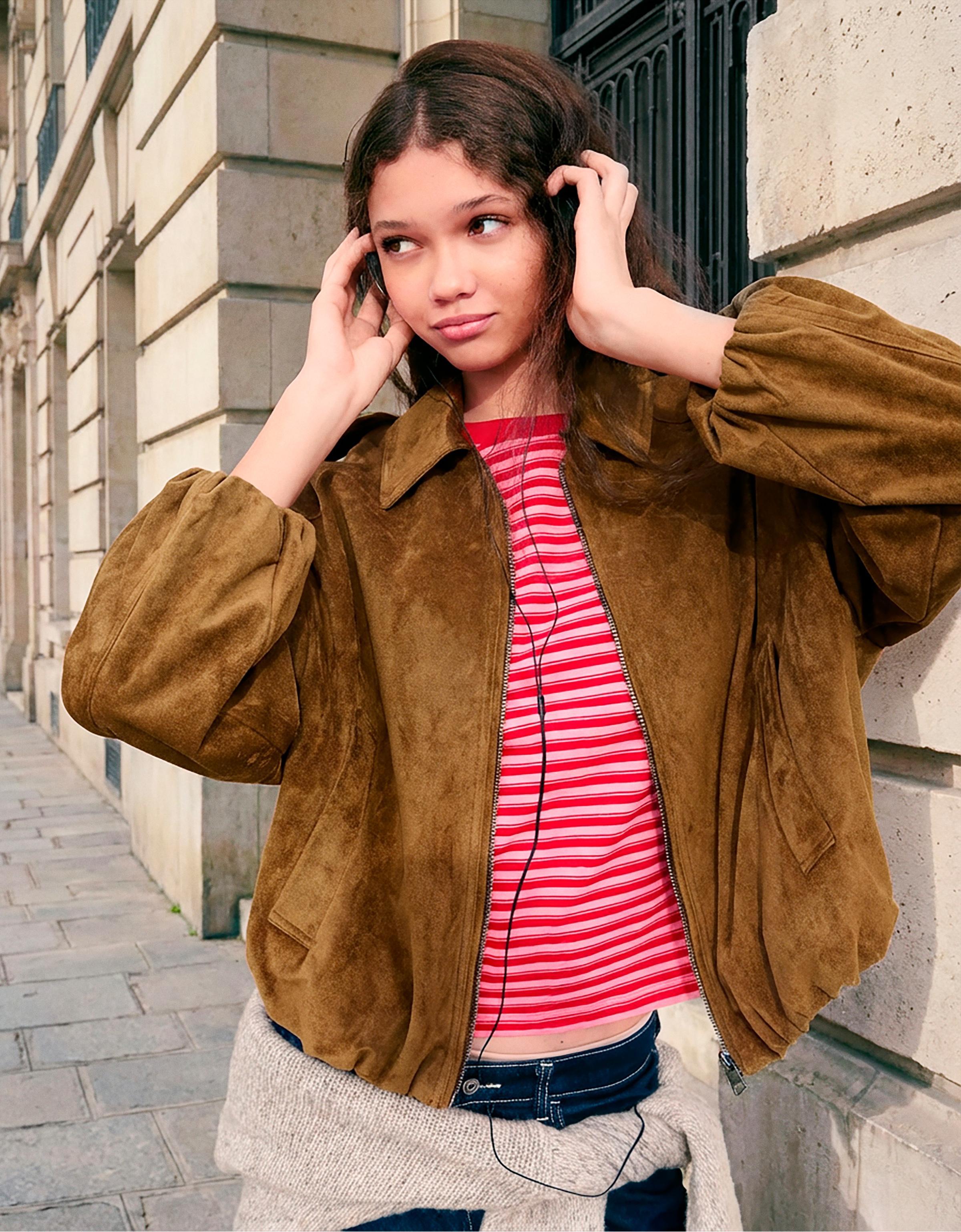 Blouson effet suédine balloon - Femme | Bershka