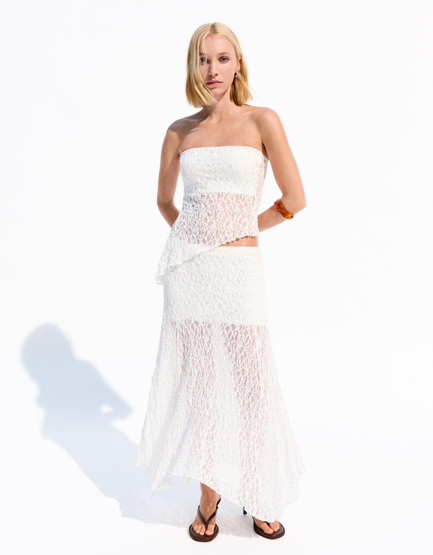 Set top e gonna midi in pizzo-Bianco Roto-0