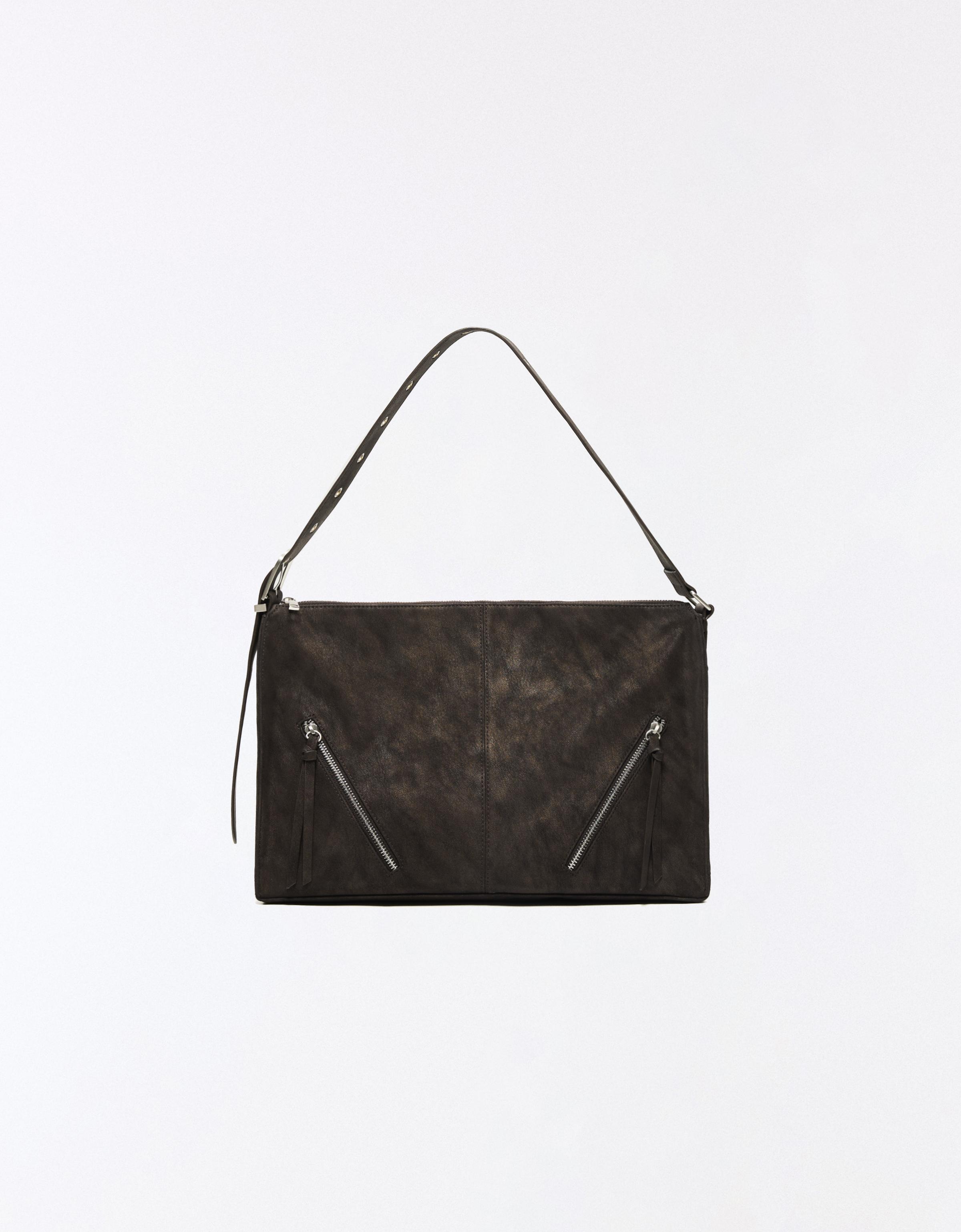 Faux suede bag with zips — Brown