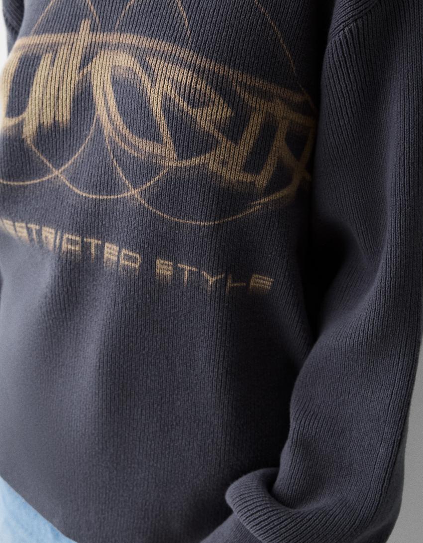 Pull maille côtelée imprimé-Gris foncé-6