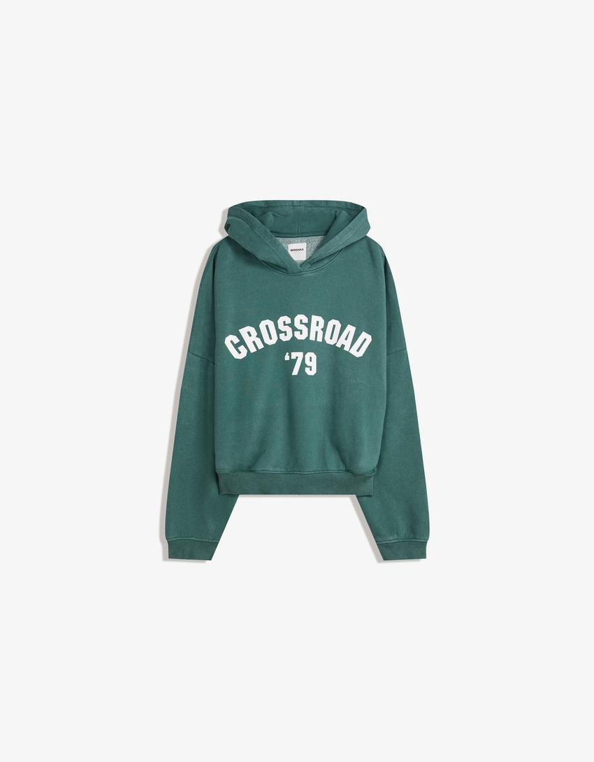 Sweatshirt capuz estampado-Verde