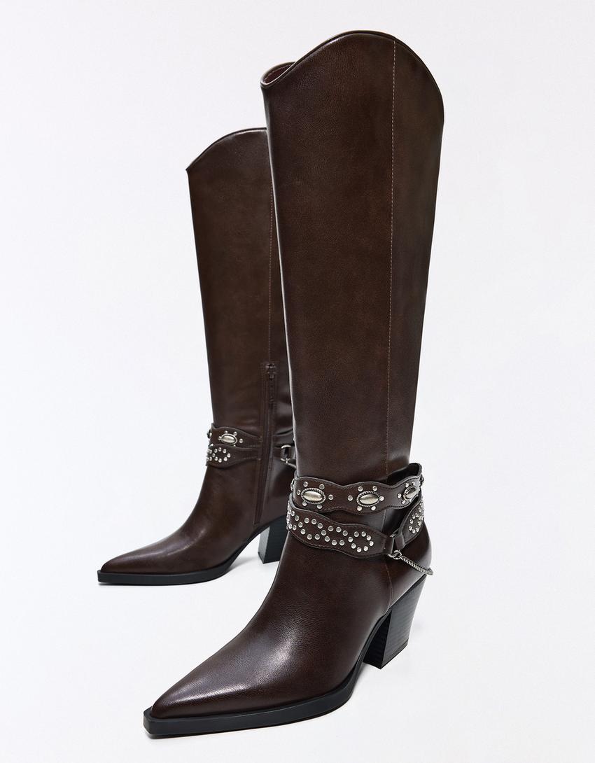 Čizme s western stil potpeticom-Smeđa