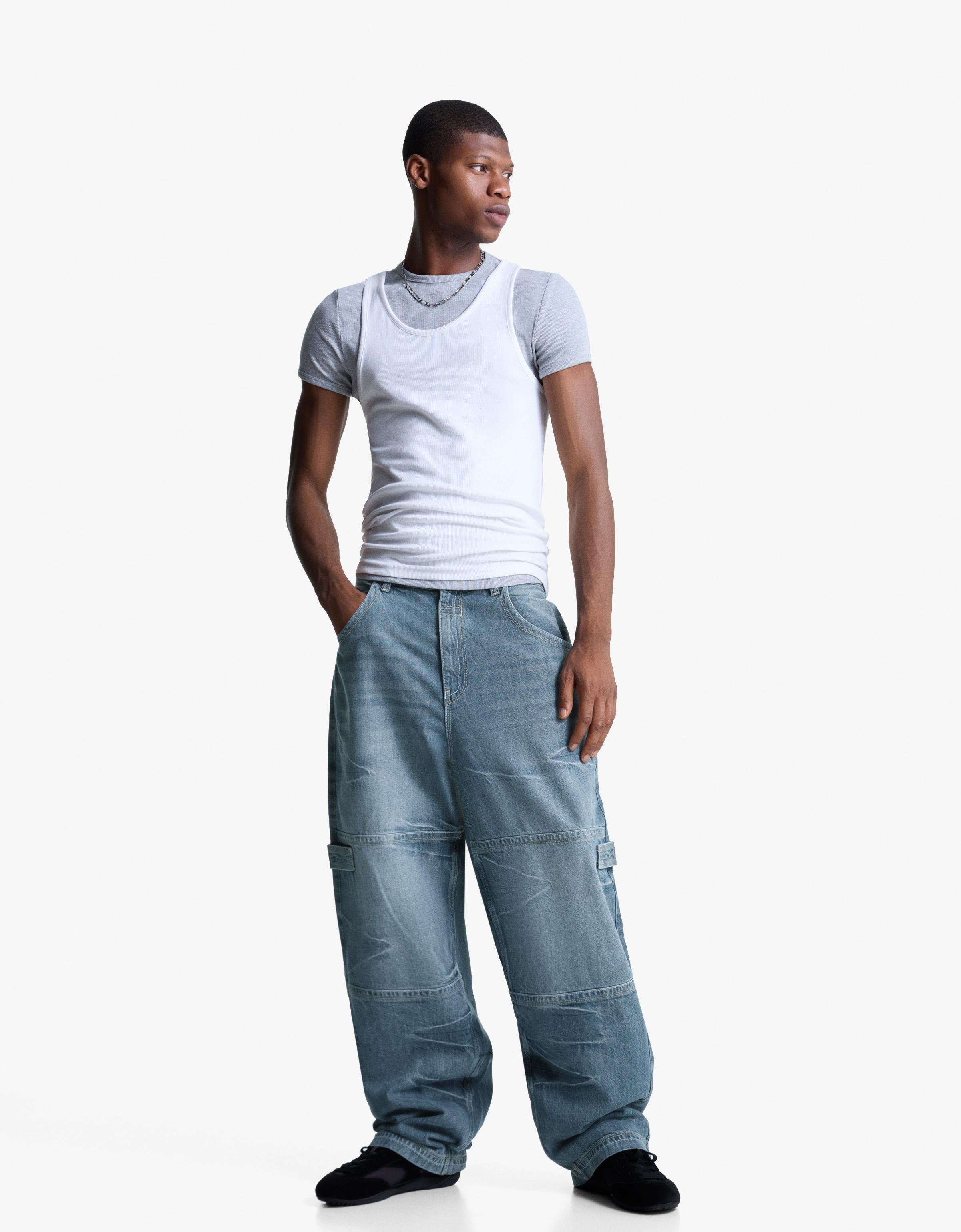 Bershka Bestickte Von Dutch Jeans Herren 44 Ausgewaschenes Blau