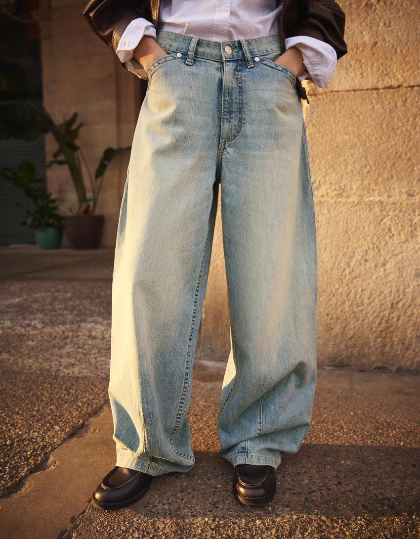 Super wide-leg low-rise jeans-Light blue