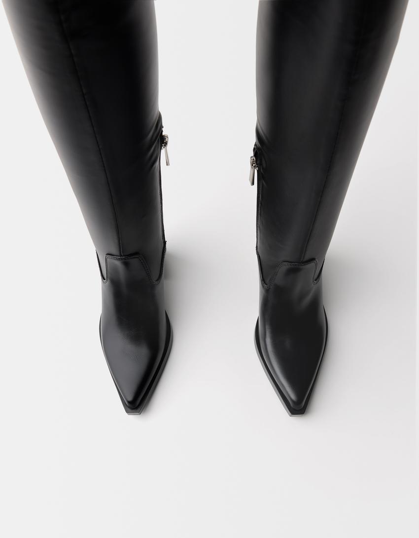 Knee-high high-heel cowboy boots - Women | Bershka