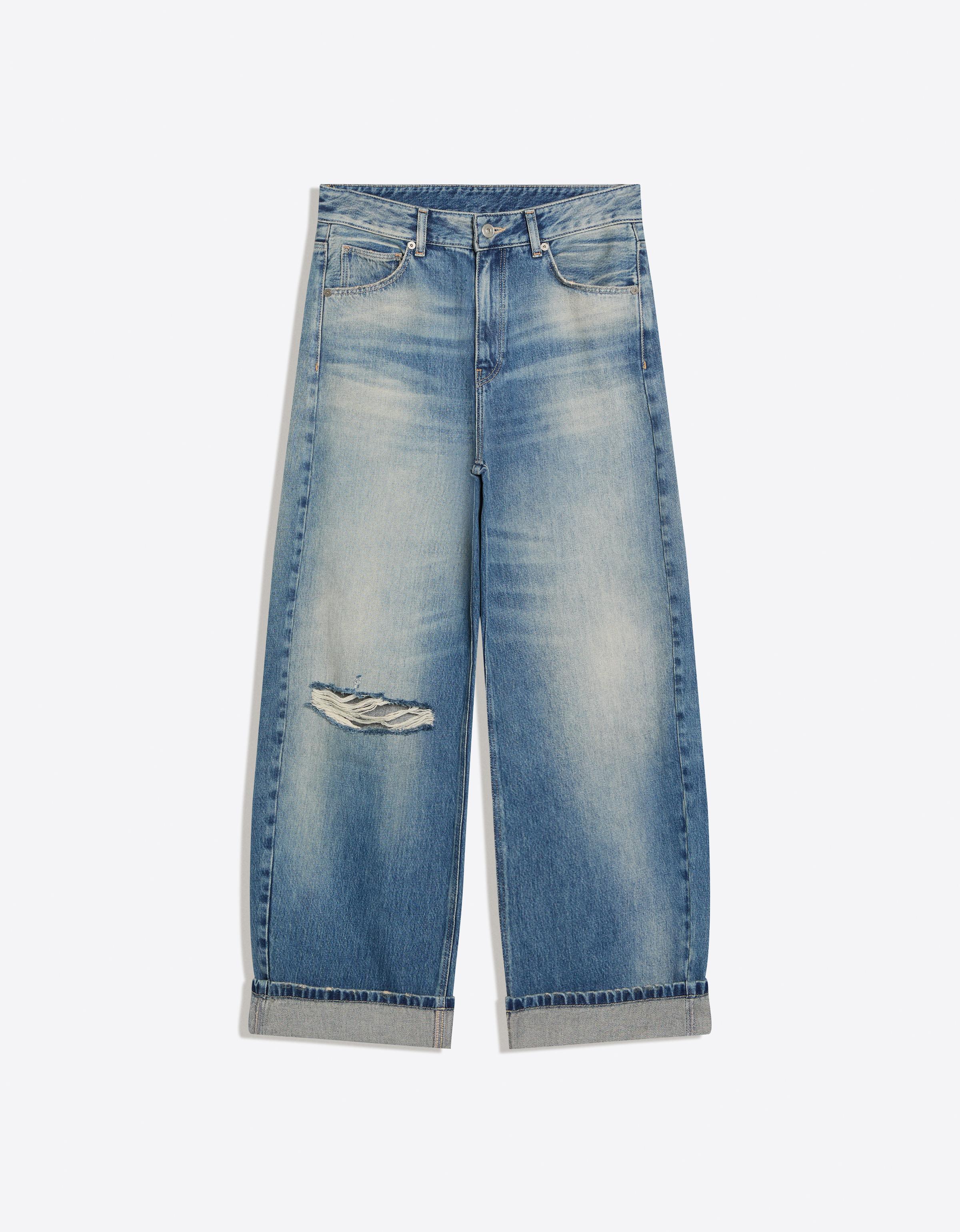 Distressed arkası tokalı balloon fit jean - Görsel 3