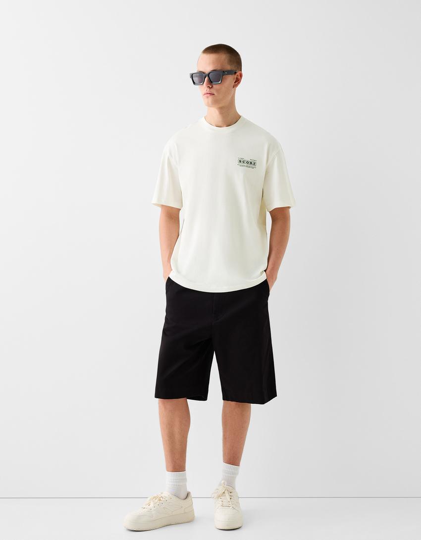 T-shirt manches courtes boxy fit imprimé-Blanc cassé-3
