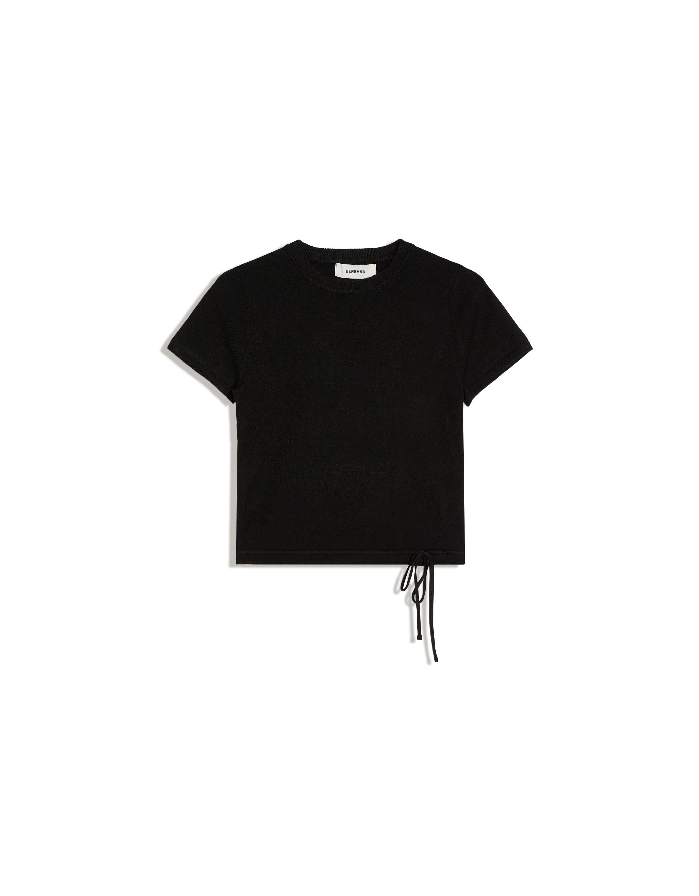 Short-sleeved round neck knit jumper — Black
