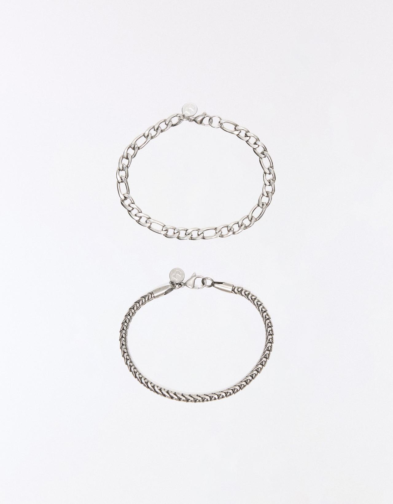 Pack of 2 stainless steel chain bracelets — Silver