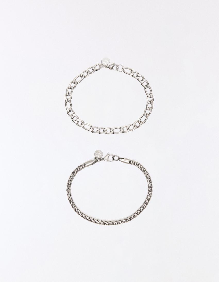 Pack of 2 steel chain bracelets-Silver