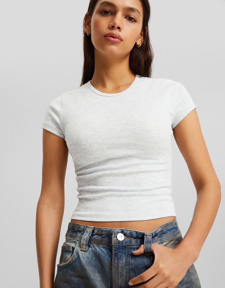 Short sleeve crew neck T-shirt-Grey-2