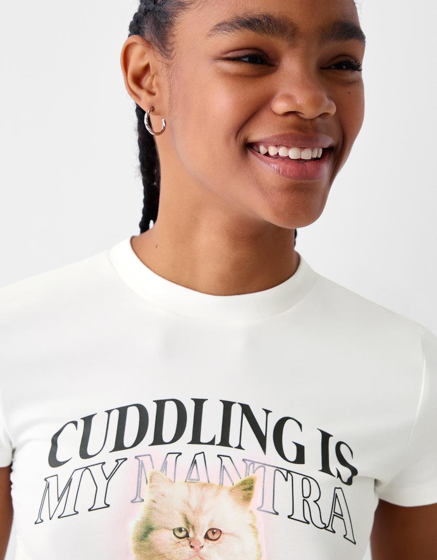 Short sleeve T-shirt with print-Cream-2