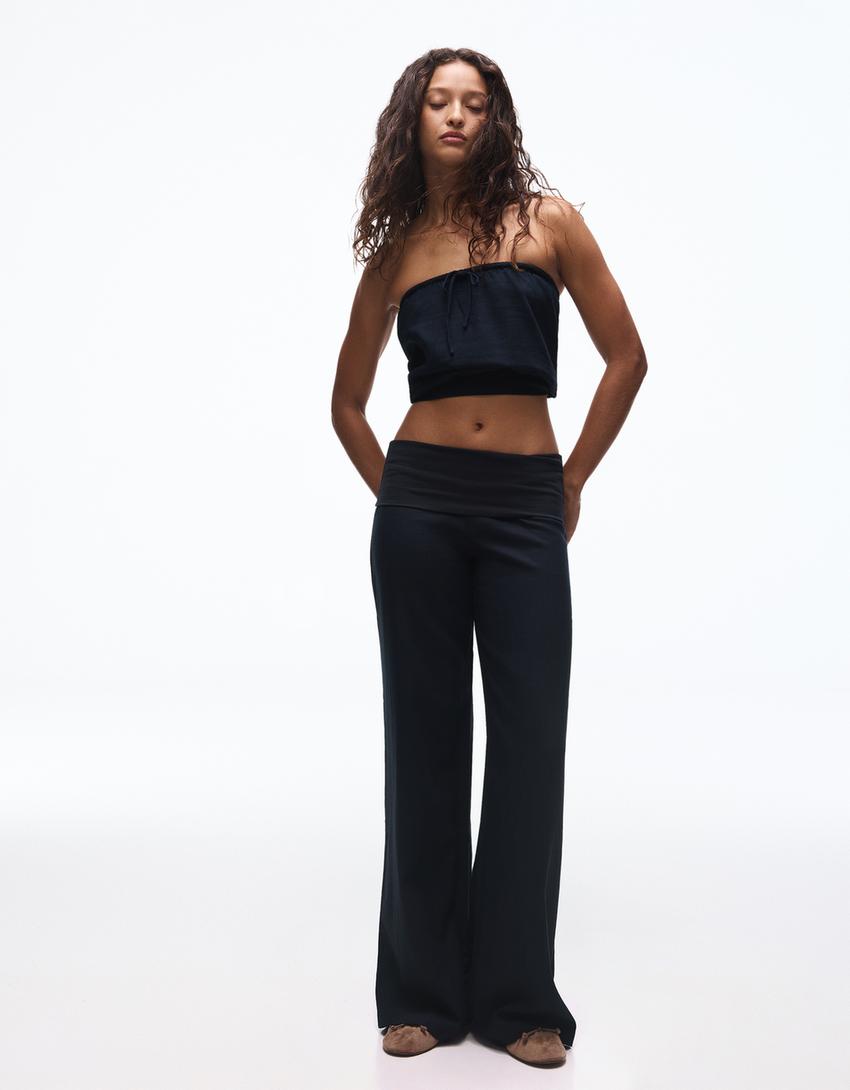 Bandeau top with tie-Navy