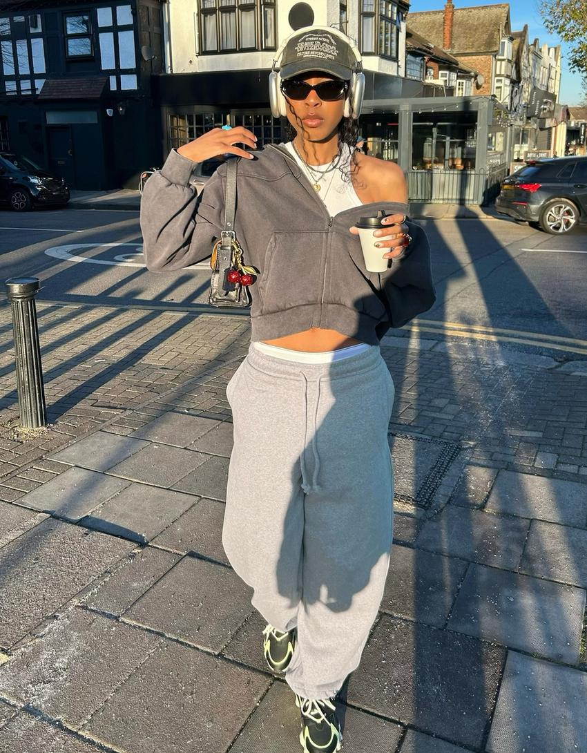 Plush barrel trousers-Grey