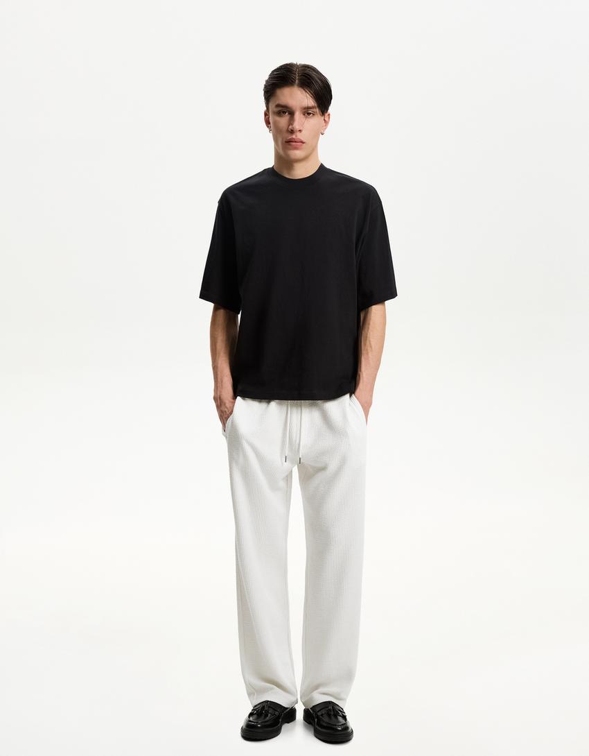 Textured wide-leg trousers-Off white