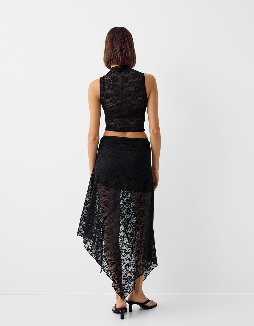 تنورة دانتيل متوسط الطول-أسود-2